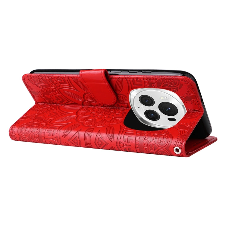 For Honor Magic6 Pro Embossed Sunflower Leather Phone Case(Red)