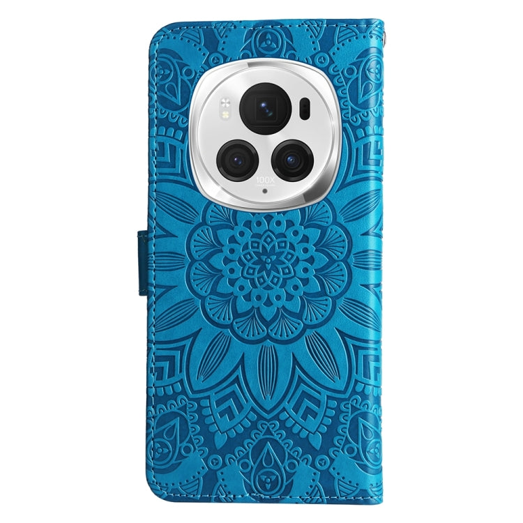 For Honor Magic6 Pro Embossed Sunflower Leather Phone Case(Blue)