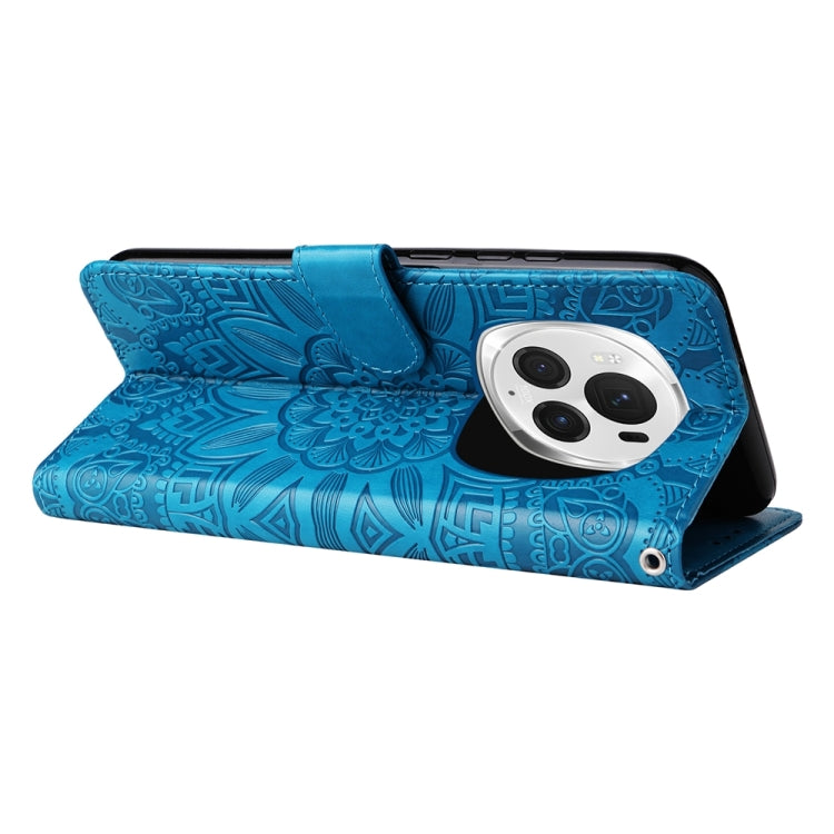 For Honor Magic6 Pro Embossed Sunflower Leather Phone Case(Blue)