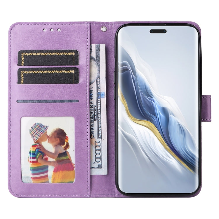 For Honor Magic6 Pro Embossed Sunflower Leather Phone Case(Purple)