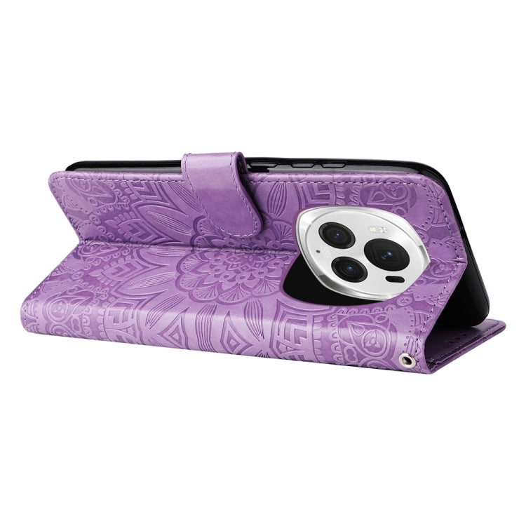 For Honor Magic6 Pro Embossed Sunflower Leather Phone Case(Purple)