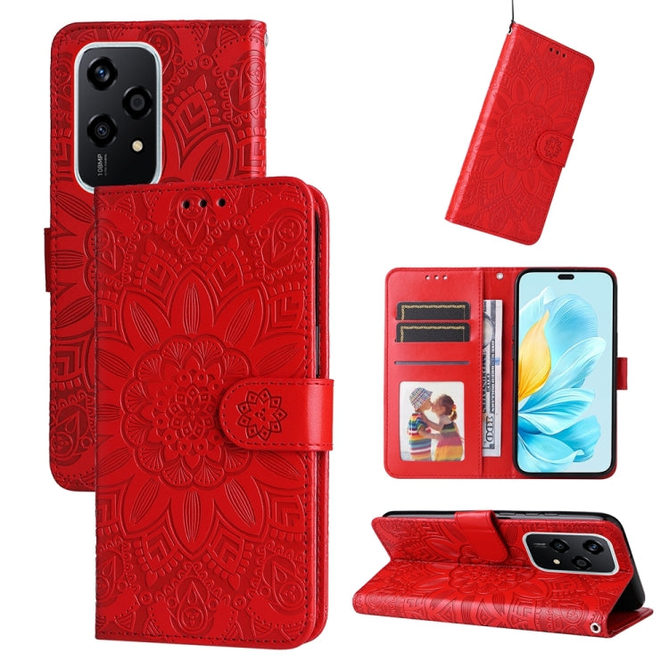 For Honor 200 Lite 5G Global Embossed Sunflower Leather Phone Case(Red)