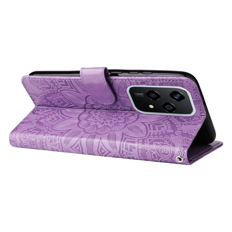 For Honor 200 Lite 5G Global Embossed Sunflower Leather Phone Case(Purple)