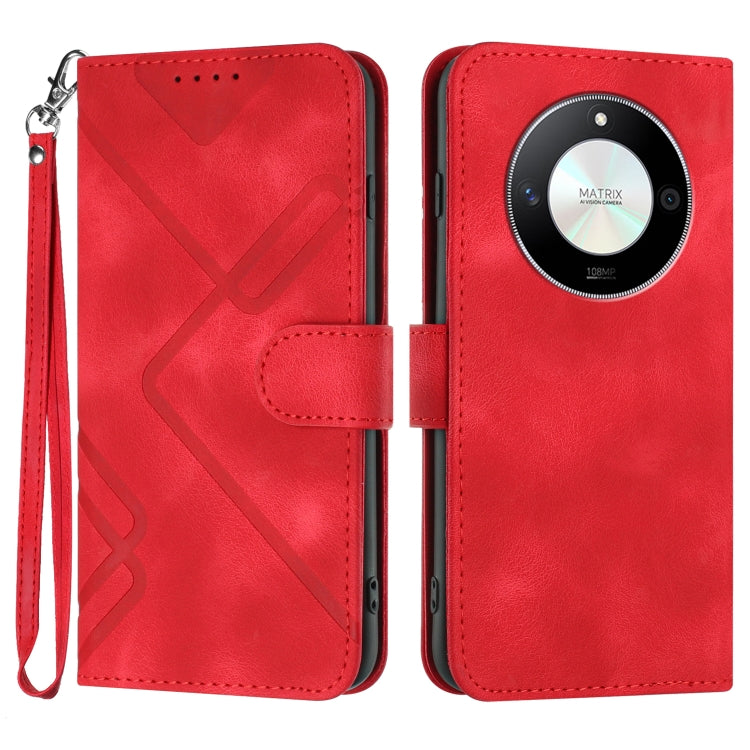 For Honor X50 / X9b Line Pattern Skin Feel Leather Phone Case(Red)