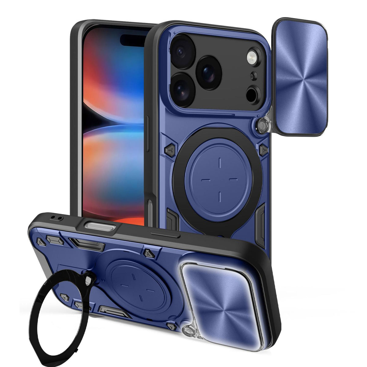 Compatible with iPhone 18 Pro CD Texture Sliding Camshield Magnetic Holder Phone Case - Blue