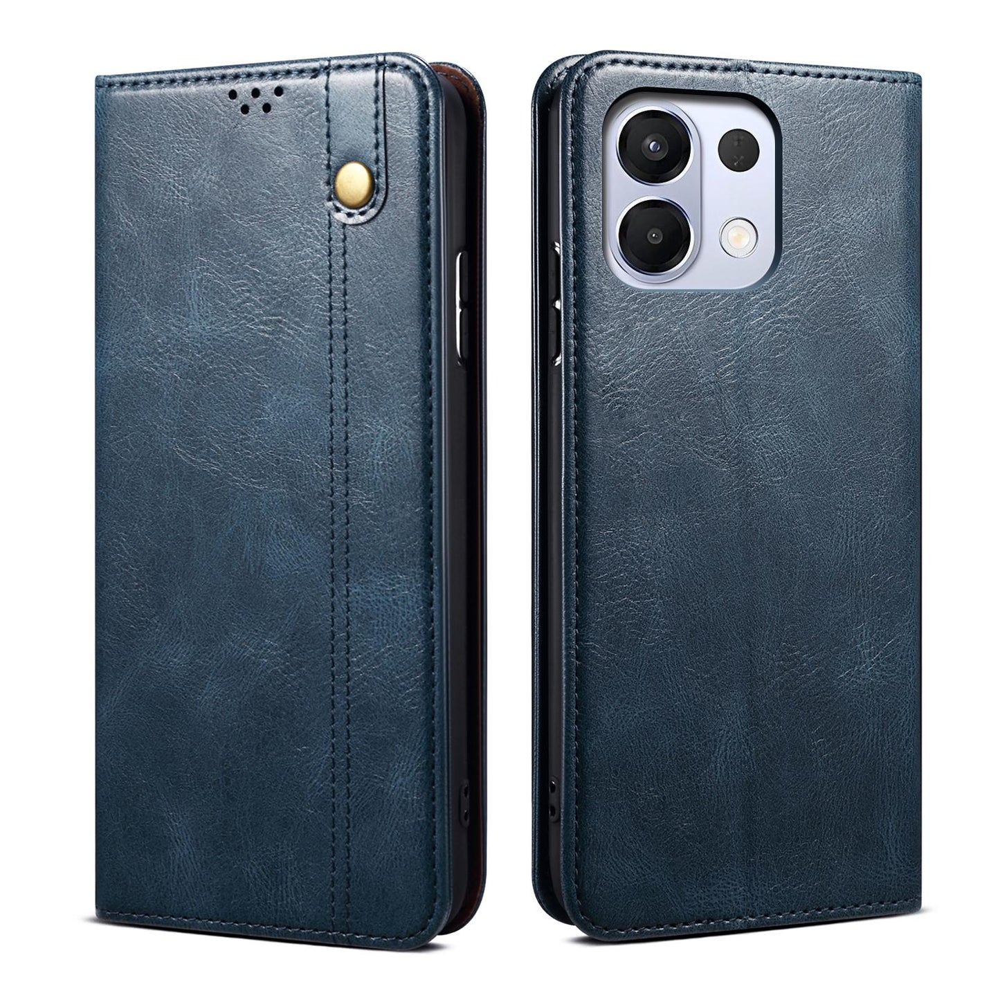 For OPPO K13 5G India Oil Wax Crazy Horse Texture Leather Phone Case(Navy Blue)