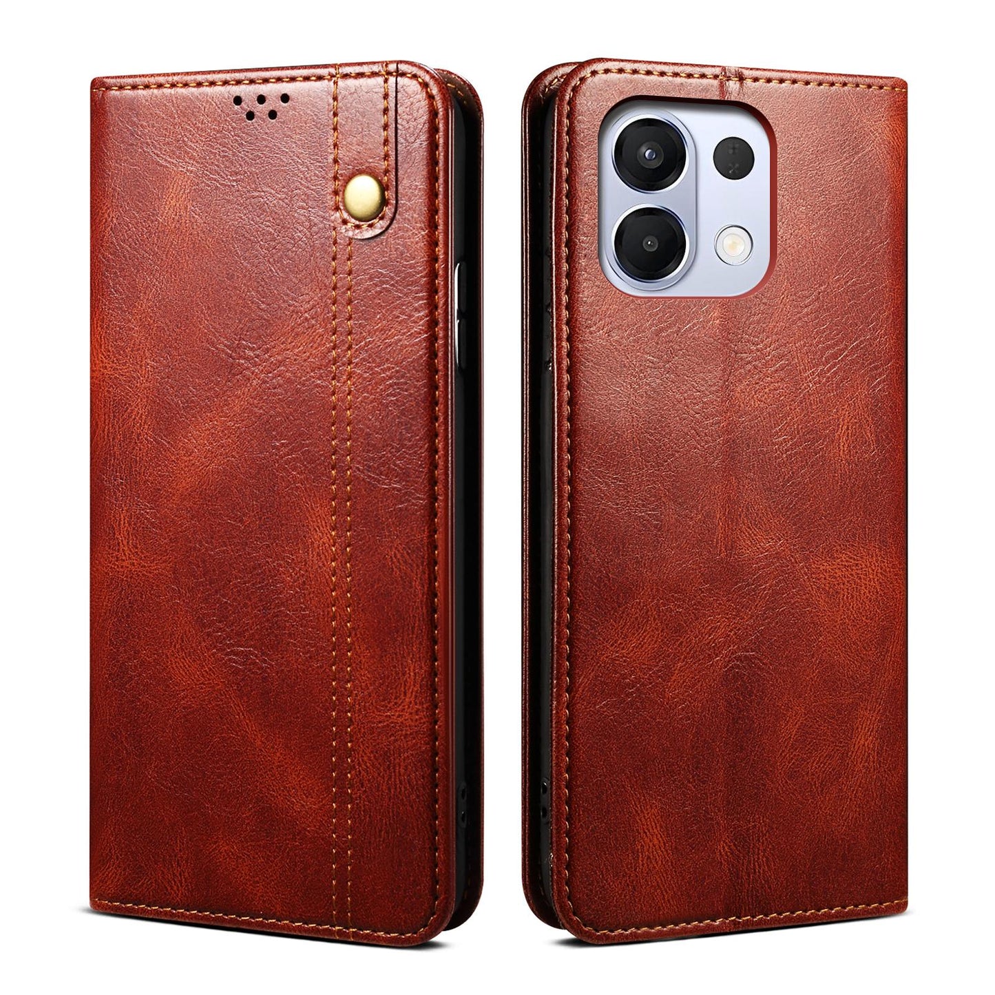 For OPPO K13 5G India Oil Wax Crazy Horse Texture Leather Phone Case(Brown)