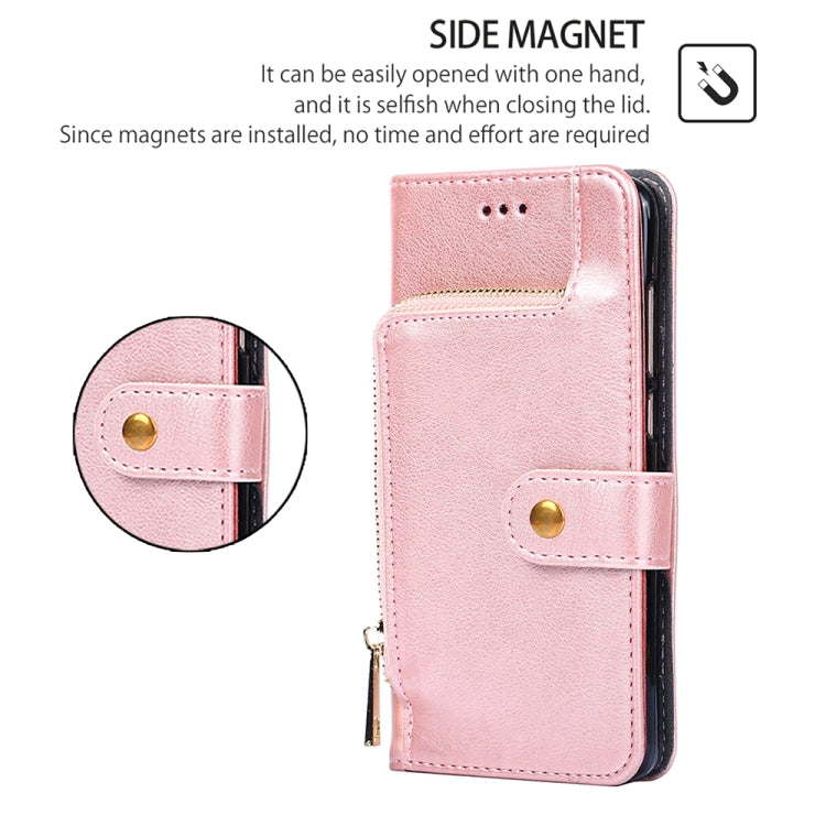 For Samsung Galaxy S24 5G Zipper Bag Leather Phone Case(Rose Gold)