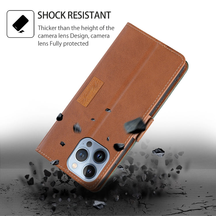 For Samsung Galaxy S24 5G Contrast Color Side Buckle Leather Phone Case(Light Brown + Green)