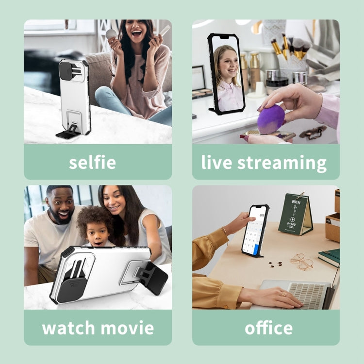 For Samsung Galaxy S24 5G Stereoscopic Holder Sliding Camshield Phone Case(White)