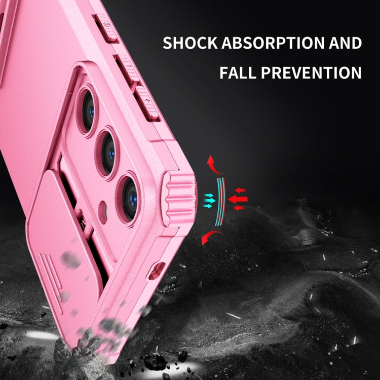 For Samsung Galaxy S24 5G Stereoscopic Holder Sliding Camshield Phone Case(Pink)