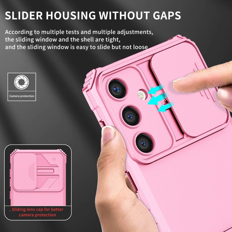 For Samsung Galaxy S24 5G Stereoscopic Holder Sliding Camshield Phone Case(Pink)