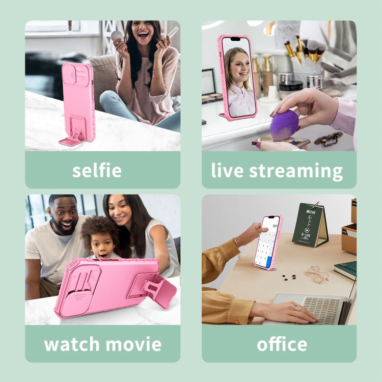 For Samsung Galaxy S24 5G Stereoscopic Holder Sliding Camshield Phone Case(Pink)