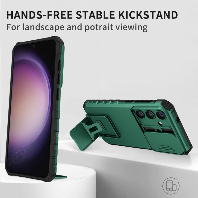 For Samsung Galaxy S24 5G Stereoscopic Holder Sliding Camshield Phone Case(Green)