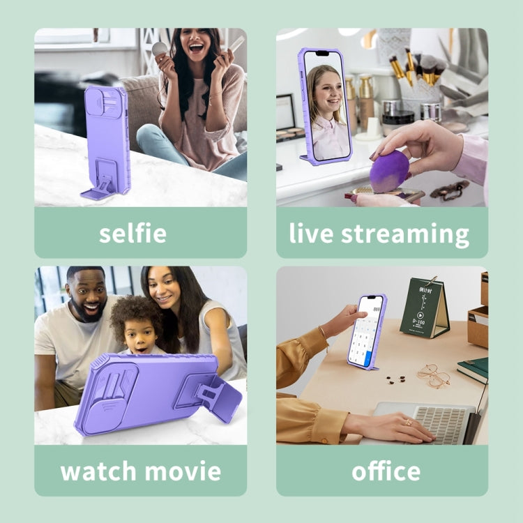 For Samsung Galaxy S24 5G Stereoscopic Holder Sliding Camshield Phone Case(Purple)