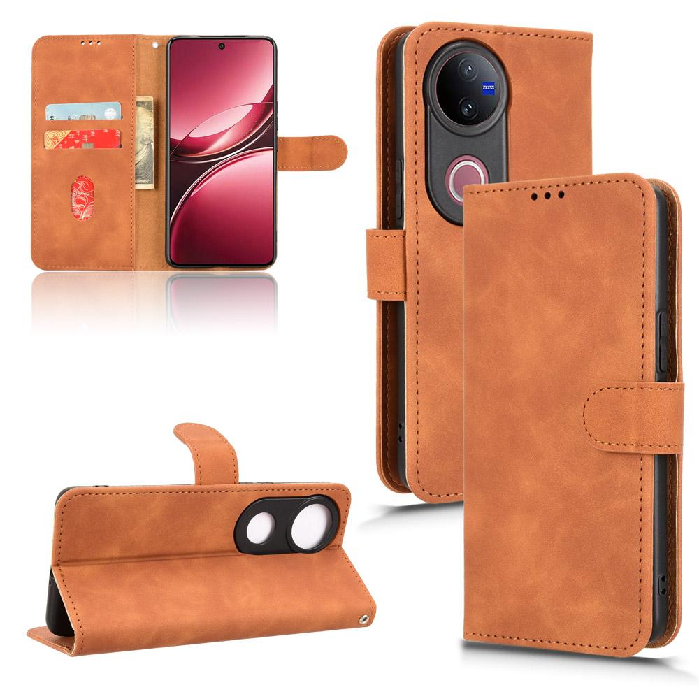 For vivo V50 Skin Feel Magnetic Flip Leather Phone Case(Brown)