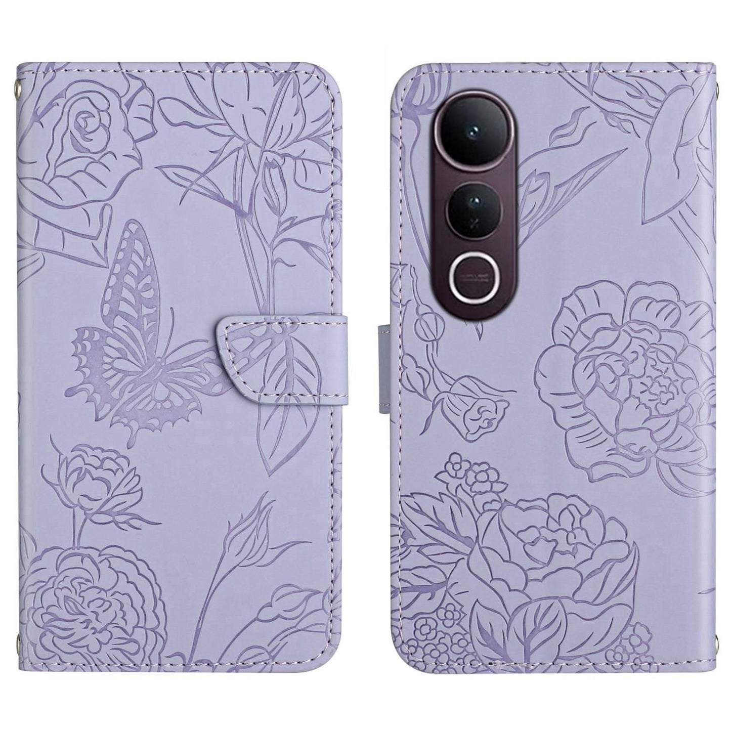 For vivo V50 Lite 5G HT03 Skin Feel Butterfly Embossed Flip Leather Phone Case(Purple)
