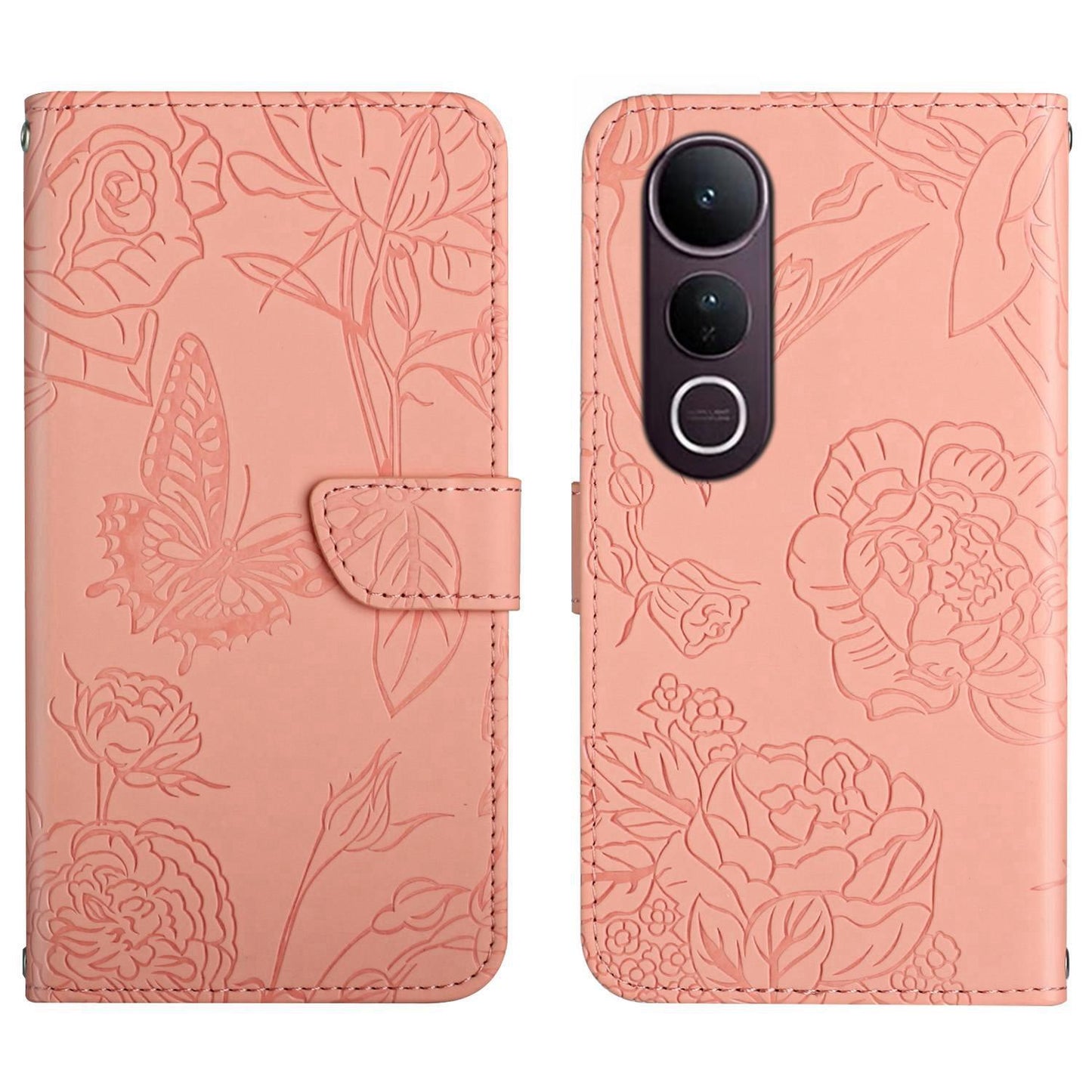 For vivo V50 Lite 5G HT03 Skin Feel Butterfly Embossed Flip Leather Phone Case(Pink)