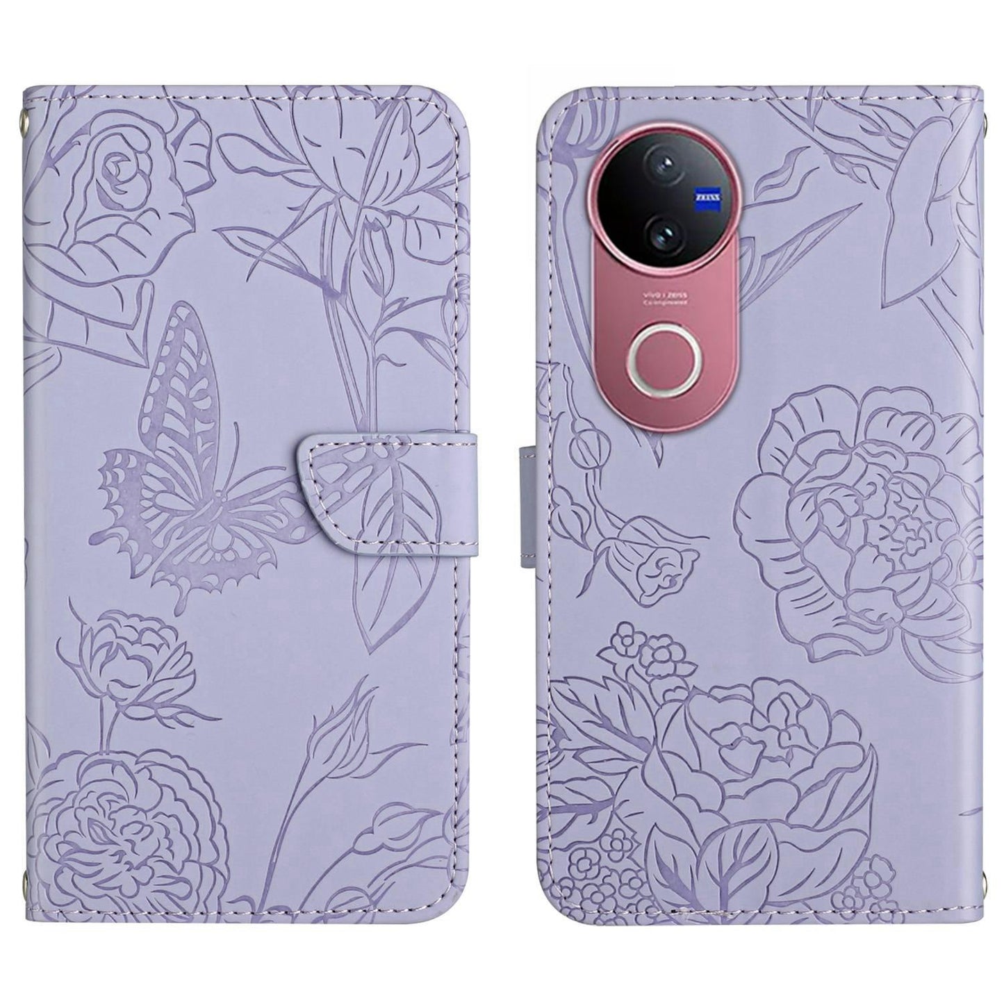 For vivo V50 5G Global HT03 Skin Feel Butterfly Embossed Flip Leather Phone Case(Purple)