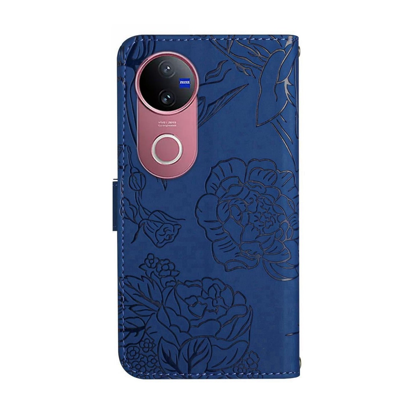 For vivo V50 5G Global HT03 Skin Feel Butterfly Embossed Flip Leather Phone Case(Blue)