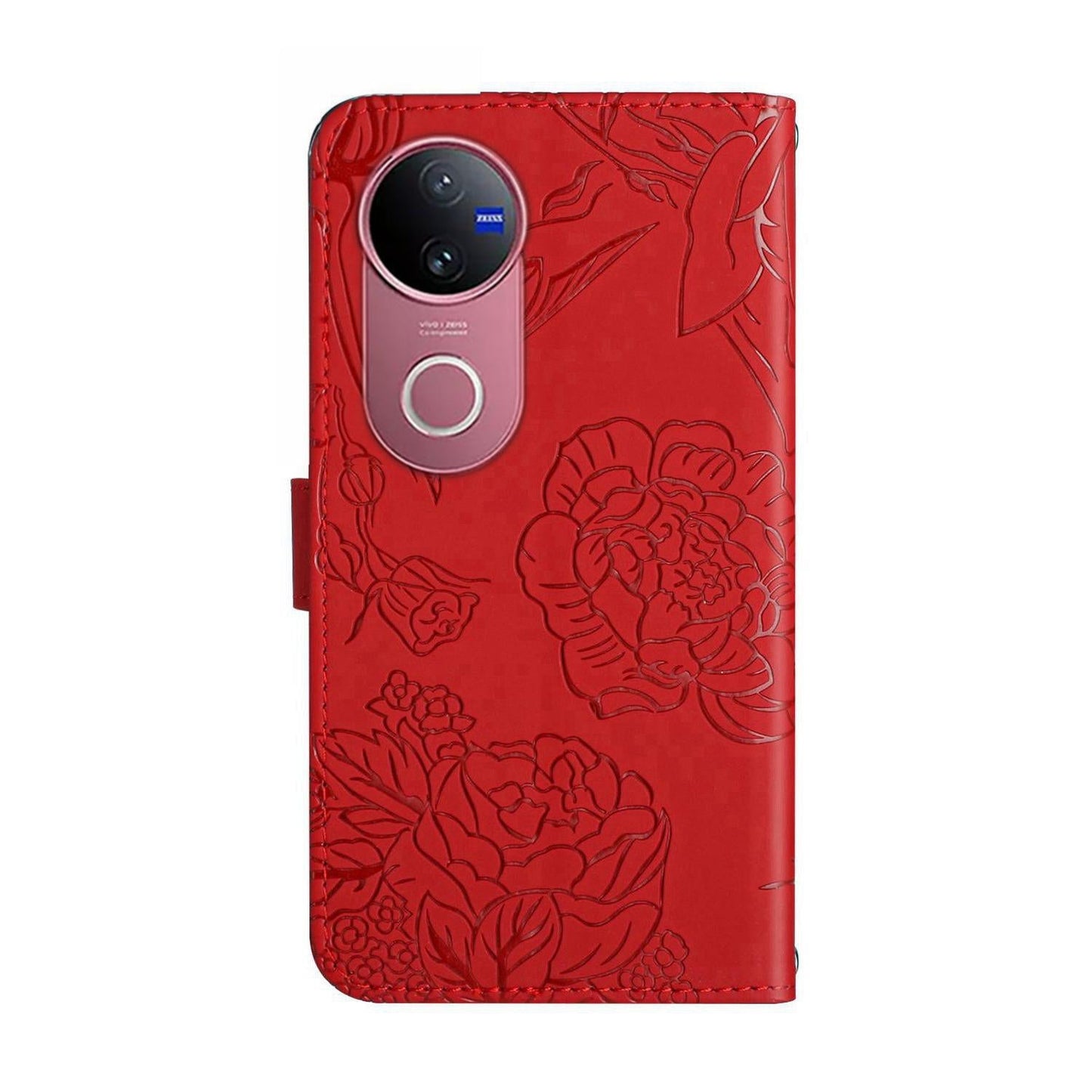 For vivo V50 5G Global HT03 Skin Feel Butterfly Embossed Flip Leather Phone Case(Red)