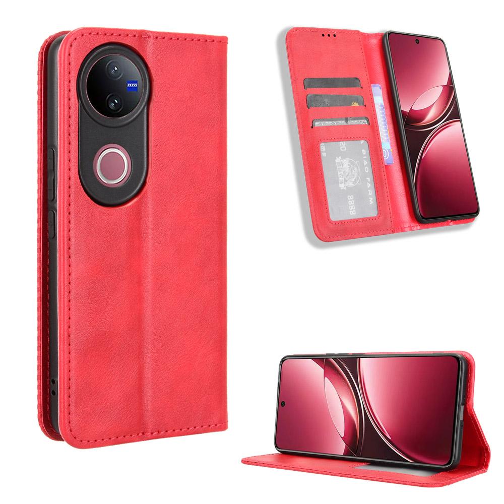 For vivo V50 5G Magnetic Buckle Retro Texture Leather Phone Case(Red)