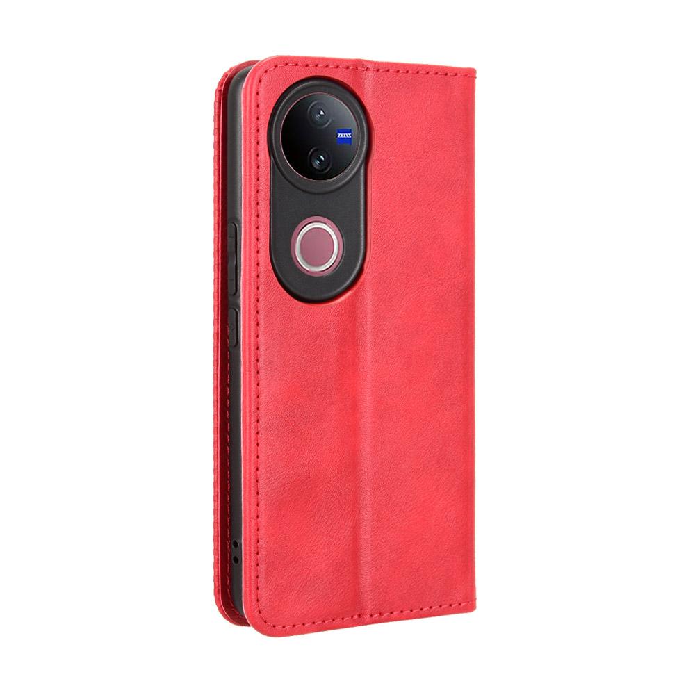 For vivo V50 5G Magnetic Buckle Retro Texture Leather Phone Case(Red)