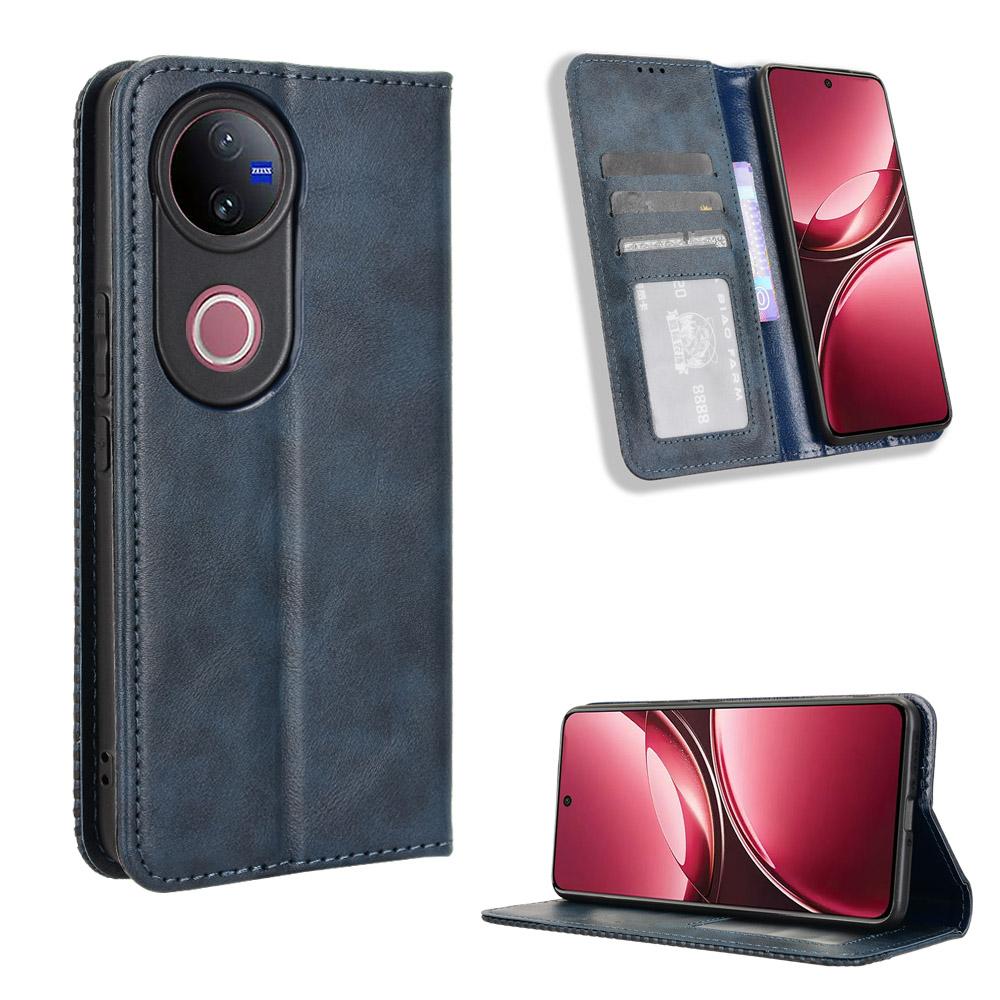 For vivo V50 5G Magnetic Buckle Retro Texture Leather Phone Case(Blue)