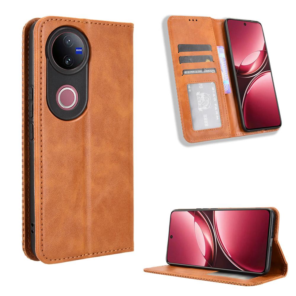 For vivo V50 5G Magnetic Buckle Retro Texture Leather Phone Case(Brown)