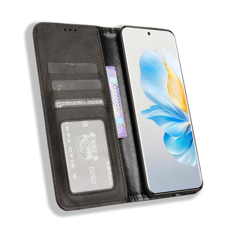 For Honor 100 5G Magnetic Buckle Retro Texture Leather Phone Case(Black)