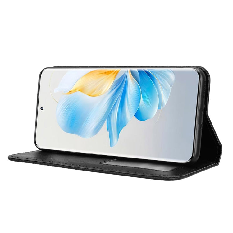 For Honor 100 5G Magnetic Buckle Retro Texture Leather Phone Case(Black)