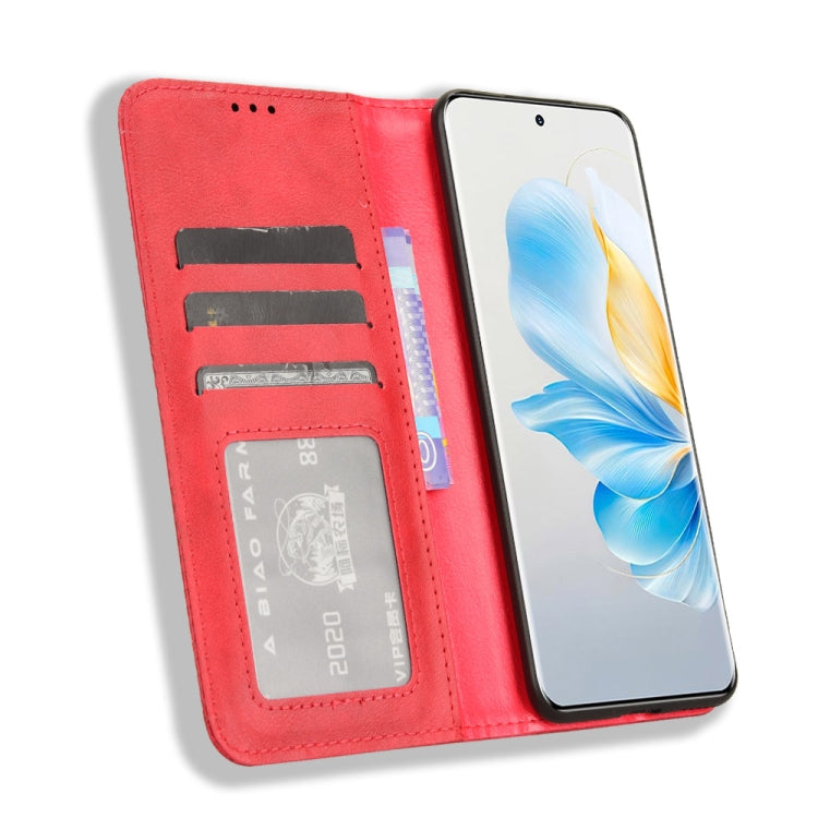 For Honor 100 5G Magnetic Buckle Retro Texture Leather Phone Case(Red)
