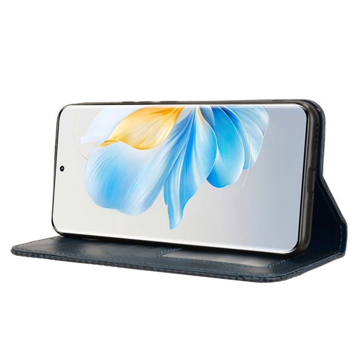 For Honor 100 5G Magnetic Buckle Retro Texture Leather Phone Case(Blue)
