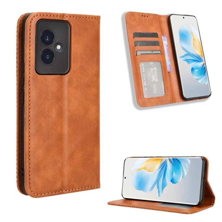 For Honor 100 5G Magnetic Buckle Retro Texture Leather Phone Case(Brown)