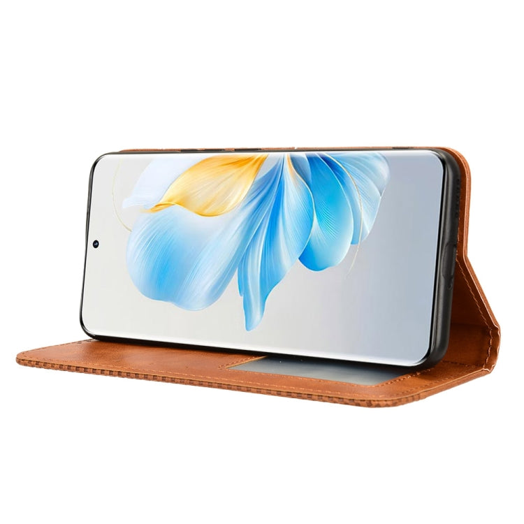 For Honor 100 5G Magnetic Buckle Retro Texture Leather Phone Case(Brown)