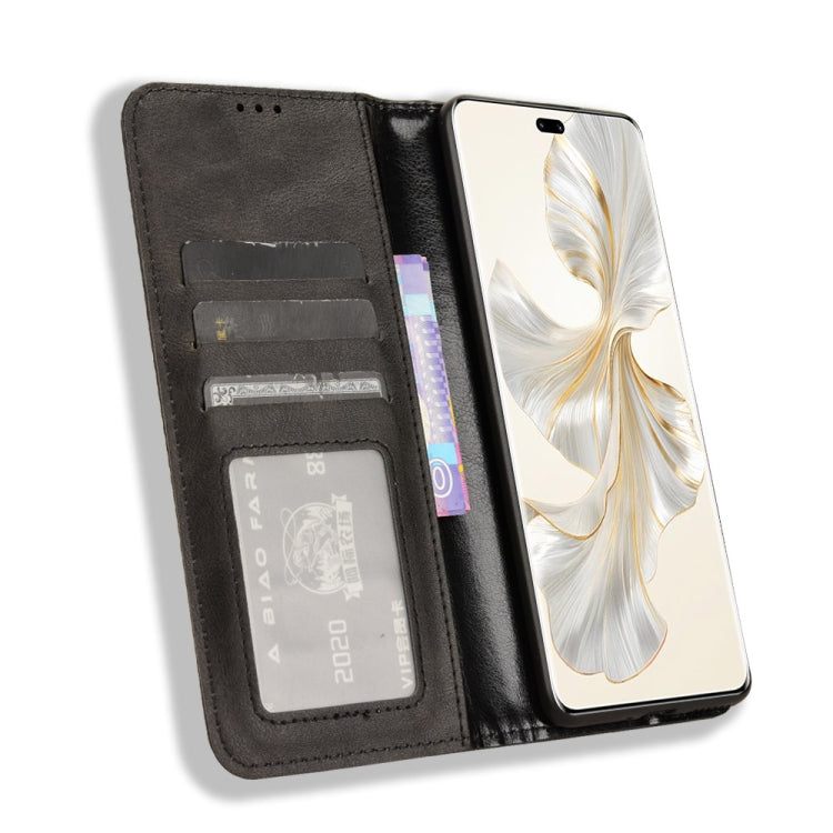 For Honor 100 Pro 5G Magnetic Buckle Retro Texture Leather Phone Case(Black)