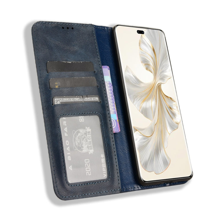 For Honor 100 Pro 5G Magnetic Buckle Retro Texture Leather Phone Case(Blue)