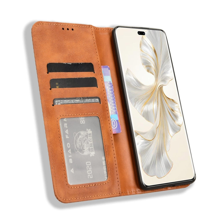 For Honor 100 Pro 5G Magnetic Buckle Retro Texture Leather Phone Case(Brown)