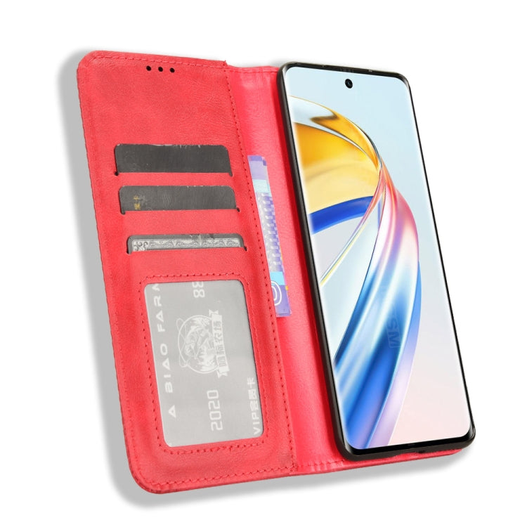 For Honor X9b 5G Magnetic Buckle Retro Texture Leather Phone Case(Red)