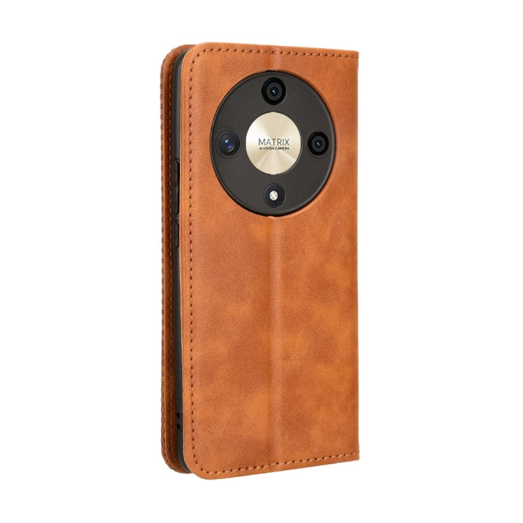 For Honor X9b 5G Magnetic Buckle Retro Texture Leather Phone Case(Brown)