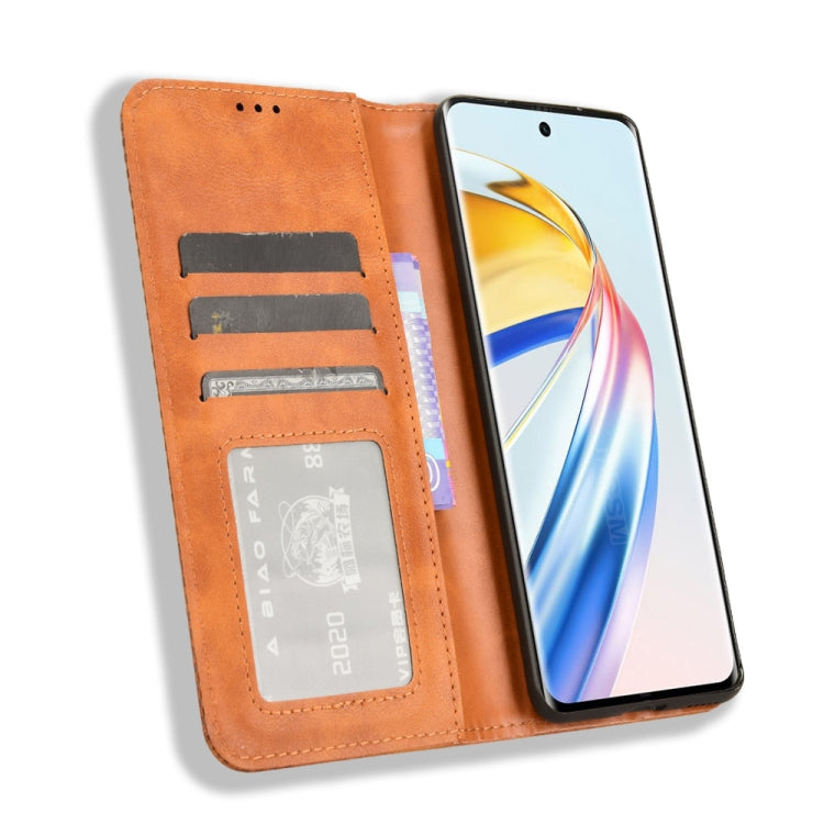 For Honor X9b 5G Magnetic Buckle Retro Texture Leather Phone Case(Brown)