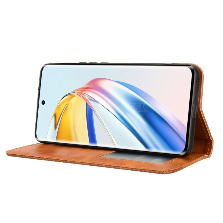 For Honor X9b 5G Magnetic Buckle Retro Texture Leather Phone Case(Brown)