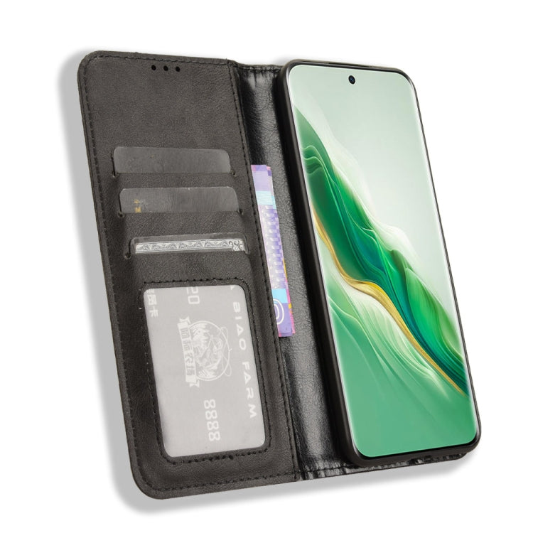 For Honor Magic6 5G Magnetic Buckle Retro Texture Leather Phone Case(Black)