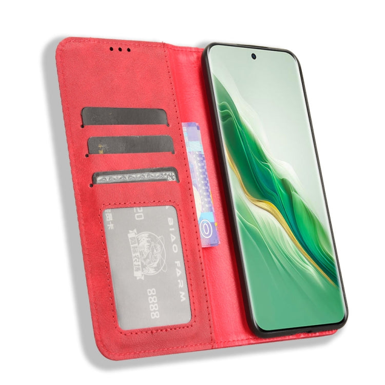 For Honor Magic6 5G Magnetic Buckle Retro Texture Leather Phone Case(Red)