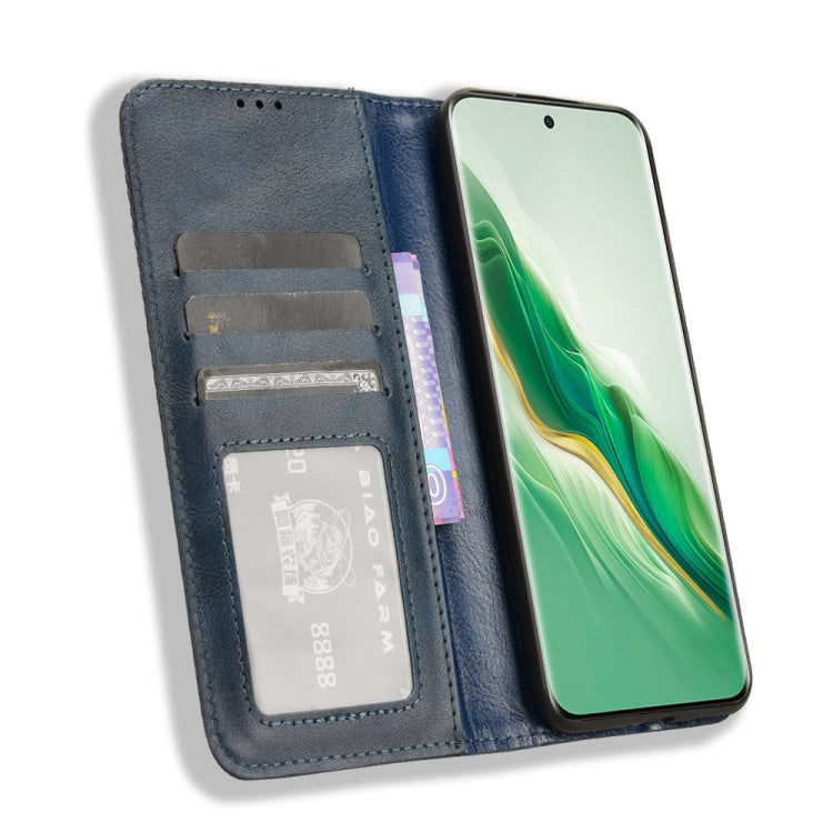 For Honor Magic6 5G Magnetic Buckle Retro Texture Leather Phone Case(Blue)