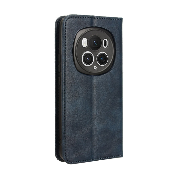 For Honor Magic6 Pro 5G Magnetic Buckle Retro Texture Leather Phone Case(Blue)