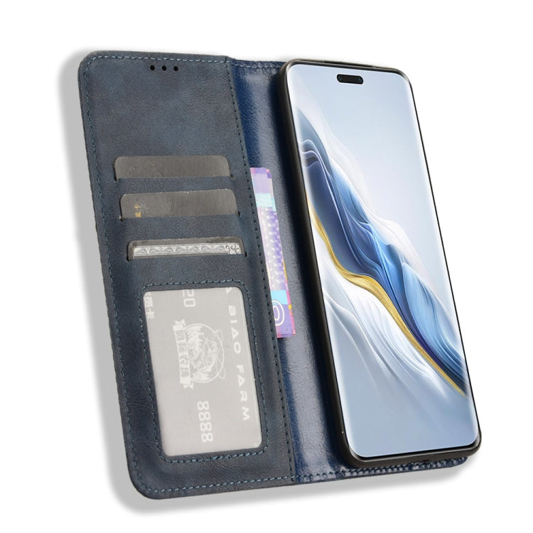 For Honor Magic6 Pro 5G Magnetic Buckle Retro Texture Leather Phone Case(Blue)
