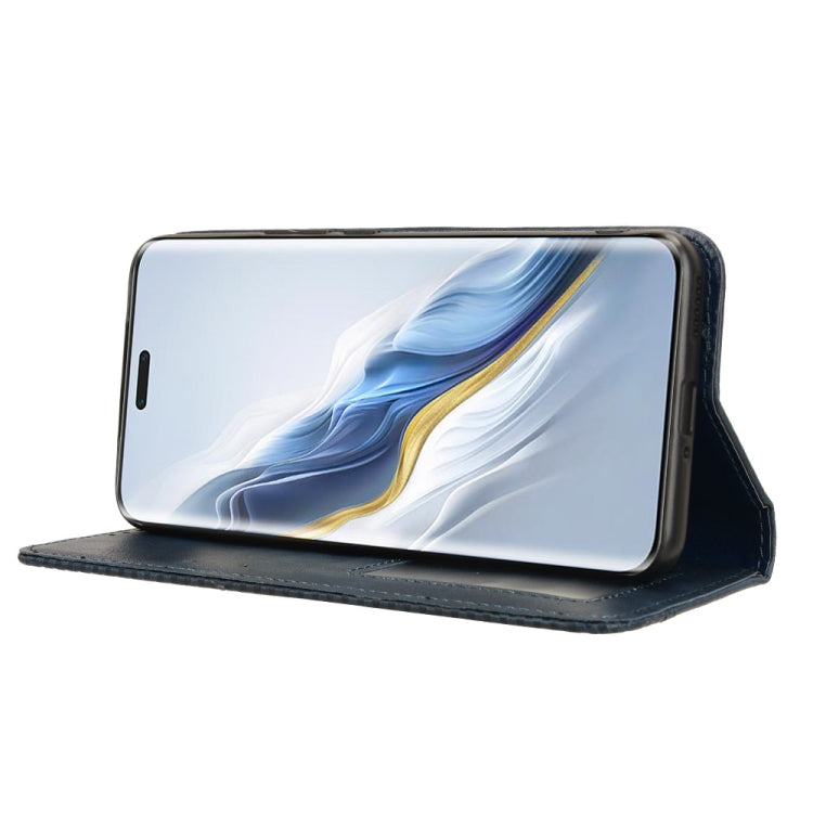 For Honor Magic6 Pro 5G Magnetic Buckle Retro Texture Leather Phone Case(Blue)