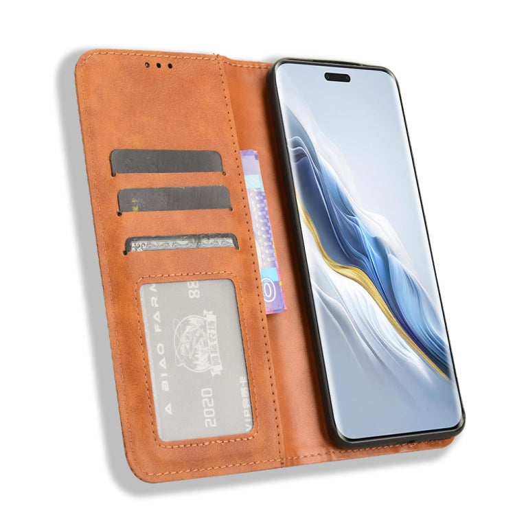 For Honor Magic6 Pro 5G Magnetic Buckle Retro Texture Leather Phone Case(Brown)