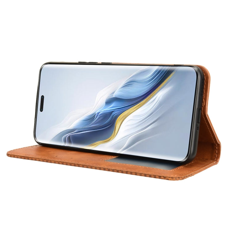 For Honor Magic6 Pro 5G Magnetic Buckle Retro Texture Leather Phone Case(Brown)